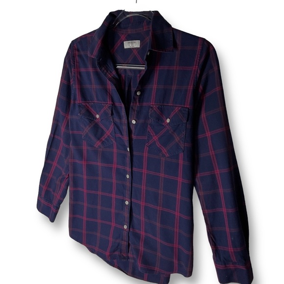 Untuckit Hayden Plaid Shirt Sz 2 Button Up Soft Cotton Blue Red - Picture 6 of 10